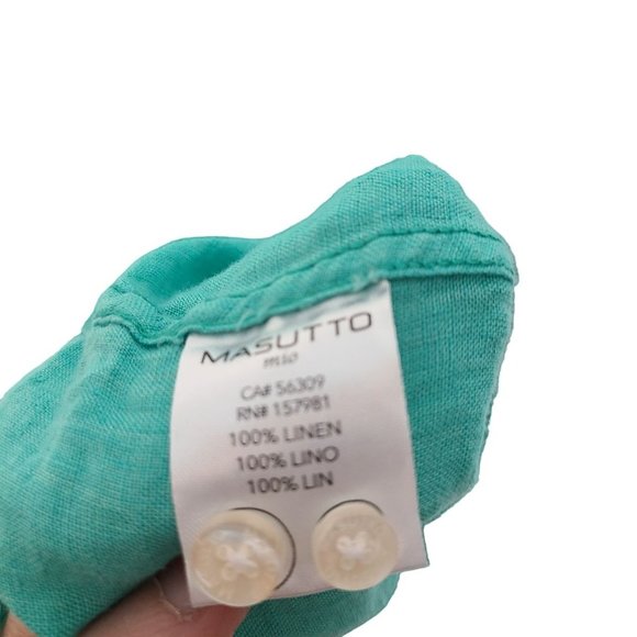 Masutto Mens L Green Long Sleeves Contrast Cuffs Linen Button Up Shirt Collared - Picture 7 of 8